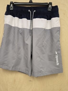Speedo Navy, White & Gray Men's Colorblock Swim Trunks